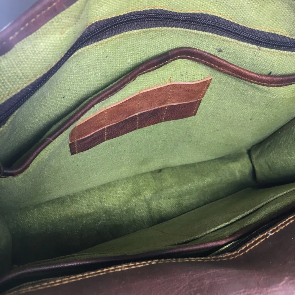 Vtg Waxed Leather Brown School Messenger Briefcase Shoulder Bag Computer Laptop